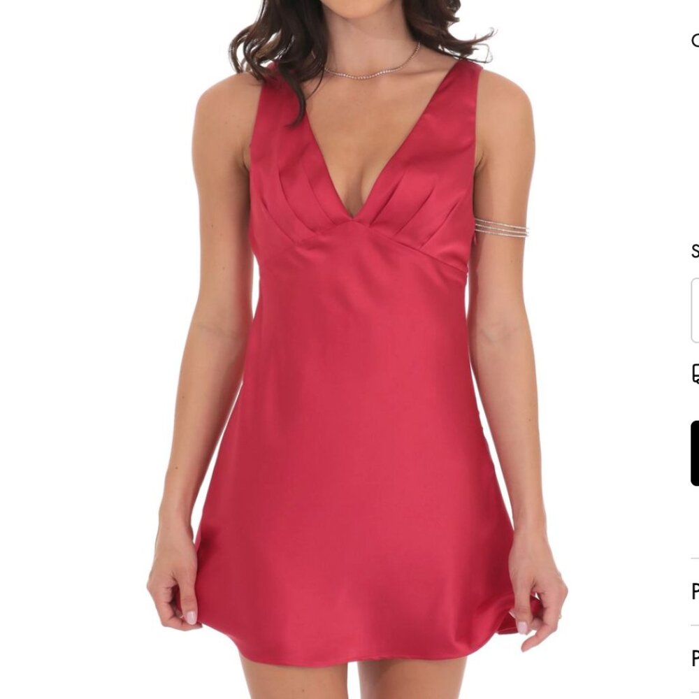 Lucy in the Sky Satin V-Neck Open back Dress in Red